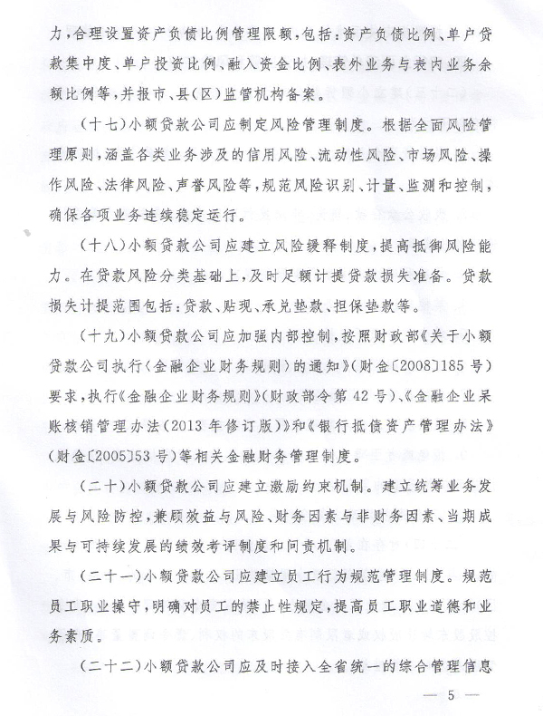 关于促进小额贷款公司健康发展的若干意见