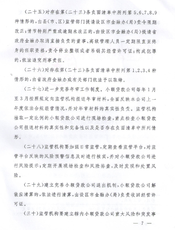 关于促进小额贷款公司健康发展的若干意见